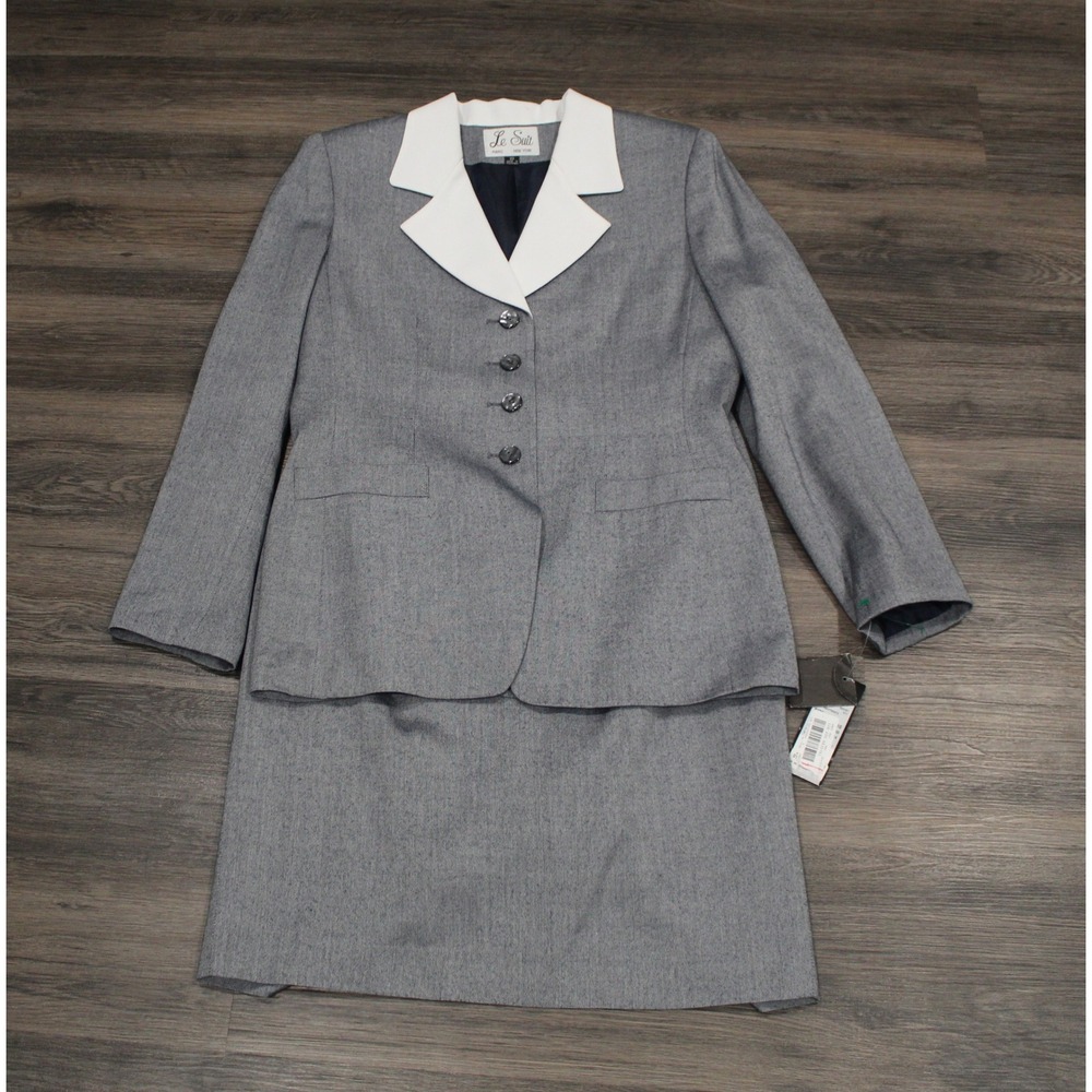 Le Suit Skirt Suit Set Gray White Collar Career Business Women's‎
